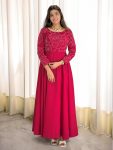 LATEST ROMAN SILK EMBROIDERY THREAD AND SEQUENCE WITH BEADS HAND WORK GOWN WITH BOTTOM SET FESTIVE WEAR WHOLESALE PRICE ETHNIC GARMENT (2)