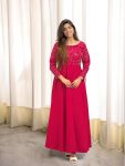 LATEST ROMAN SILK EMBROIDERY THREAD AND SEQUENCE WITH BEADS HAND WORK GOWN WITH BOTTOM SET FESTIVE WEAR WHOLESALE PRICE ETHNIC GARMENT (2)
