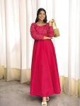 LATEST ROMAN SILK EMBROIDERY THREAD AND SEQUENCE WITH BEADS HAND WORK GOWN WITH BOTTOM SET FESTIVE WEAR WHOLESALE PRICE ETHNIC GARMENT (2)