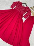LATEST ROMAN SILK EMBROIDERY THREAD AND SEQUENCE WITH BEADS HAND WORK GOWN WITH BOTTOM SET FESTIVE WEAR WHOLESALE PRICE ETHNIC GARMENT (2)