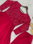 LATEST ROMAN SILK EMBROIDERY THREAD AND SEQUENCE WITH BEADS HAND WORK GOWN WITH BOTTOM SET FESTIVE WEAR WHOLESALE PRICE ETHNIC GARMENT (2)