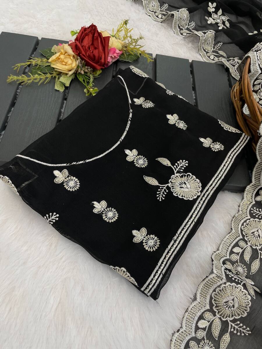 LATEST SHIMMER SILK SEQUENCE EMBROIDERY WORK SAREE WITH UNSTITCHED BLOUSE WEDDING WEAR WHOLESALE PRICE ETHNIC GARMENT (1)