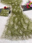 LATEST SHIMMER SILK SEQUENCE EMBROIDERY WORK SAREE WITH UNSTITCHED BLOUSE WEDDING WEAR WHOLESALE PRICE ETHNIC GARMENT (5)