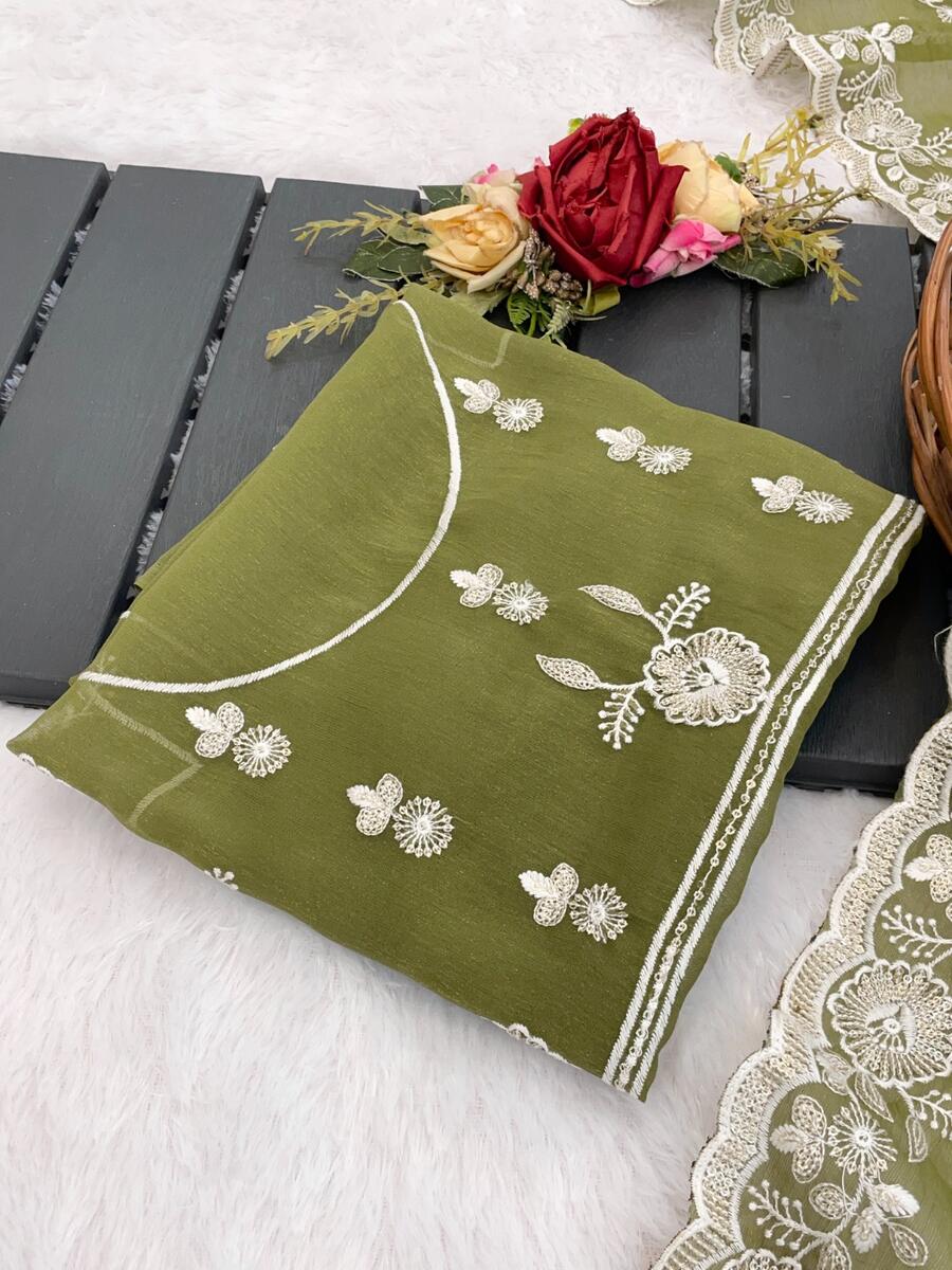 LATEST SHIMMER SILK SEQUENCE EMBROIDERY WORK SAREE WITH UNSTITCHED BLOUSE WEDDING WEAR WHOLESALE PRICE ETHNIC GARMENT (8)