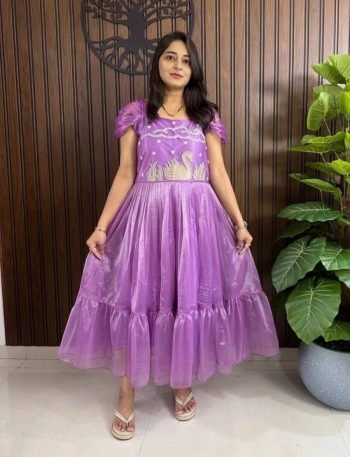 LATEST TISSUE SILK HANDWORK ONE PIECE PURPLE