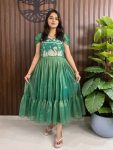 LATEST TISSUE SILK HANDWORK ONE PIECE GREEN