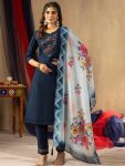 LATEST VISCOSE SILK MULTI EMBROIDERY THREAD, WITH HAND WORK TOP BOTTOM WITH DUPATTA BLUE