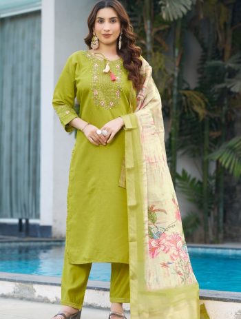 LATEST VISCOSE SILK MULTI EMBROIDERY THREAD, WITH HAND WORK TOP BOTTOM WITH DUPATTA GREEN