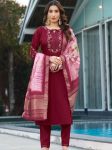 LATEST VISCOSE SILK MULTI EMBROIDERY THREAD, WITH HAND WORK TOP BOTTOM WITH DUPATTA MAROON