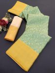MODERN BANARASI HANDLOOM GOLDEN TISSUE SILK LUCKNOWI WORK SAREE WITH UNSTITCHED BLOUSE WEDDING WEAR WHOLESALE PRICE ETHNIC GARMENT (9)
