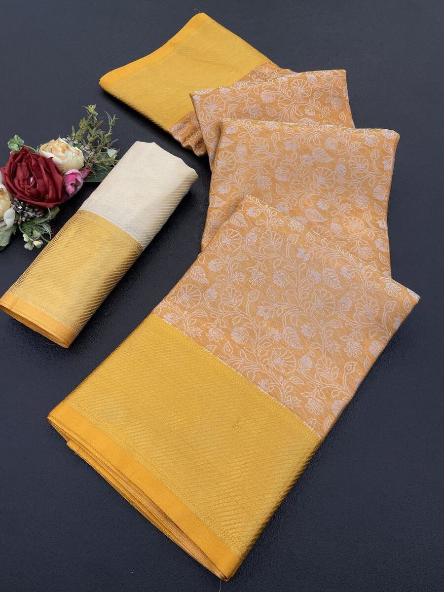MODERN BANARASI HANDLOOM GOLDEN TISSUE SILK LUCKNOWI WORK SAREE WITH UNSTITCHED BLOUSE WEDDING WEAR WHOLESALE PRICE ETHNIC GARMENT (17)