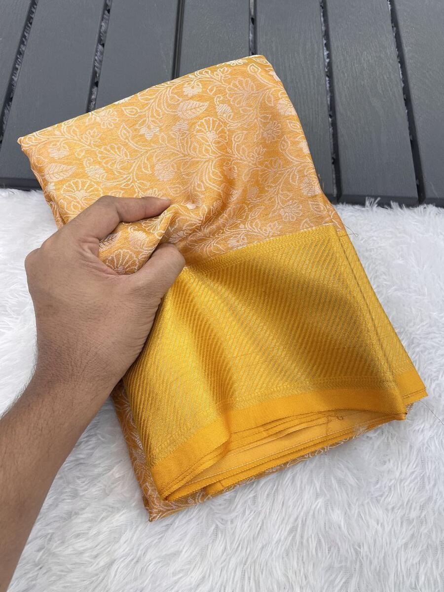 MODERN BANARASI HANDLOOM GOLDEN TISSUE SILK LUCKNOWI WORK SAREE WITH UNSTITCHED BLOUSE WEDDING WEAR WHOLESALE PRICE ETHNIC GARMENT (5)