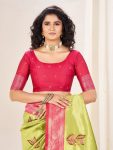 MODERN BANARASI LICHI SILK WEAVING WORK SAREE WITH UNSTITCHED BLOUSE WEDDING WEAR WHOLESALE PRICE ETHNIC GARMENT (3)