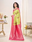 MODERN BANARASI LICHI SILK WEAVING WORK SAREE WITH UNSTITCHED BLOUSE WEDDING WEAR WHOLESALE PRICE ETHNIC GARMENT (3)