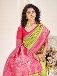 MODERN BANARASI LICHI SILK WEAVING WORK SAREE WITH UNSTITCHED BLOUSE WEDDING WEAR WHOLESALE PRICE ETHNIC GARMENT (3)