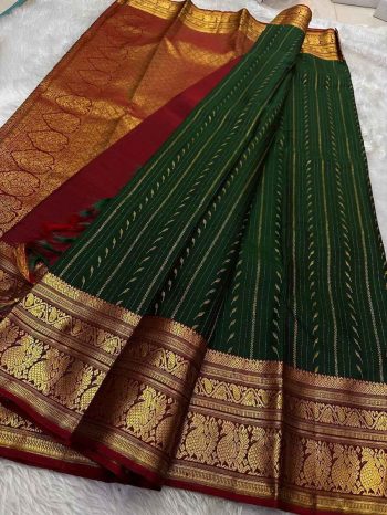 MODERN BANARASI SOFT SILK GOLD ZARI WEAVING WORK SAREE WITH UNSTITCHED BLOUSE GREEN