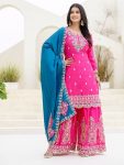 MODERN CHINON EMBROIDERY SEQUENCE CODING DESIGN WORK TOP PALAZZO WITH DUPATTA PINK