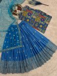 MODERN CHINON SILK FANCY DIGITAL PRINT WITH REAL MIRROR AND STONE HAND WORK TOP PALAZZO WITH DUPATTA BLUE