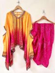 MODERN CHINON SILK ORIGINAL MIRROR, STONE, MOTI & MULTI- SEQUENCE LACE WORK KAFTAN DHOTI SET FESTIVE WEAR WHOLESALE PRICE ETHNIC GARMENT (2)