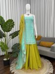 MODERN CHINON SILK SEQUENCE WITH THREAD WORK TOP PALAZZO WITH DUPATTA PARTY WEAR WHOLESALE PRICE ETHNIC GARMENT (4)
