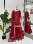 MODERN CHINON SILK THREAD WITH SEQUENCE WORK TOP SHARARA WITH DUPATTA RED