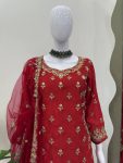MODERN CHINON SILK THREAD WITH SEQUENCE WORK TOP SHARARA WITH DUPATTA WEDDING WEAR WHOLESALE PRICE ETHNIC GARMENT (2)