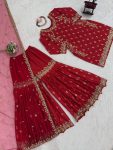 MODERN CHINON SILK THREAD WITH SEQUENCE WORK TOP SHARARA WITH DUPATTA WEDDING WEAR WHOLESALE PRICE ETHNIC GARMENT (2)