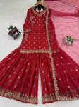 MODERN CHINON SILK THREAD WITH SEQUENCE WORK TOP SHARARA WITH DUPATTA WEDDING WEAR WHOLESALE PRICE ETHNIC GARMENT (2)