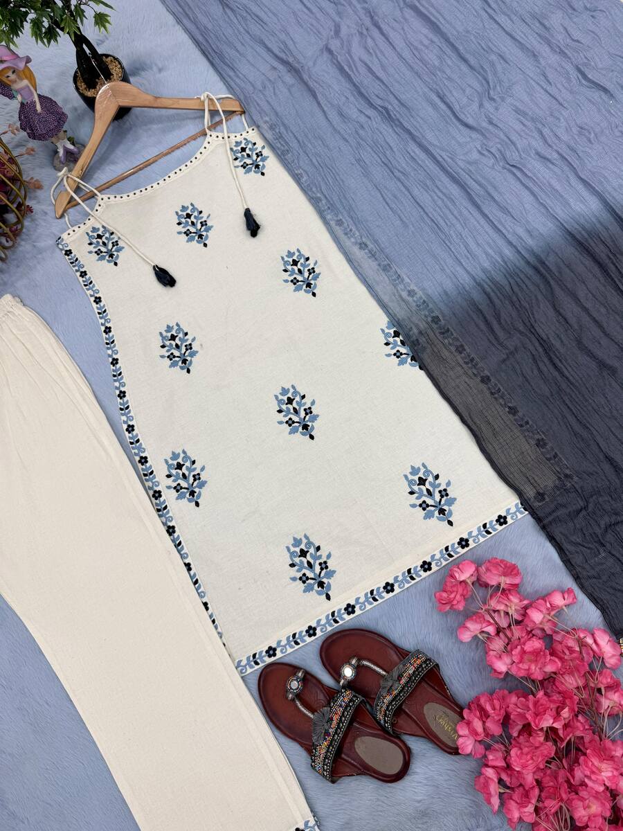 MODERN COTTON EMBROIDERY WORK WITH RIVET MOTI WORK TOP BOTTOM WITH DUPATTA FORMAL WEAR WHOLESALE PRICE ETHNIC GARMENT (1)