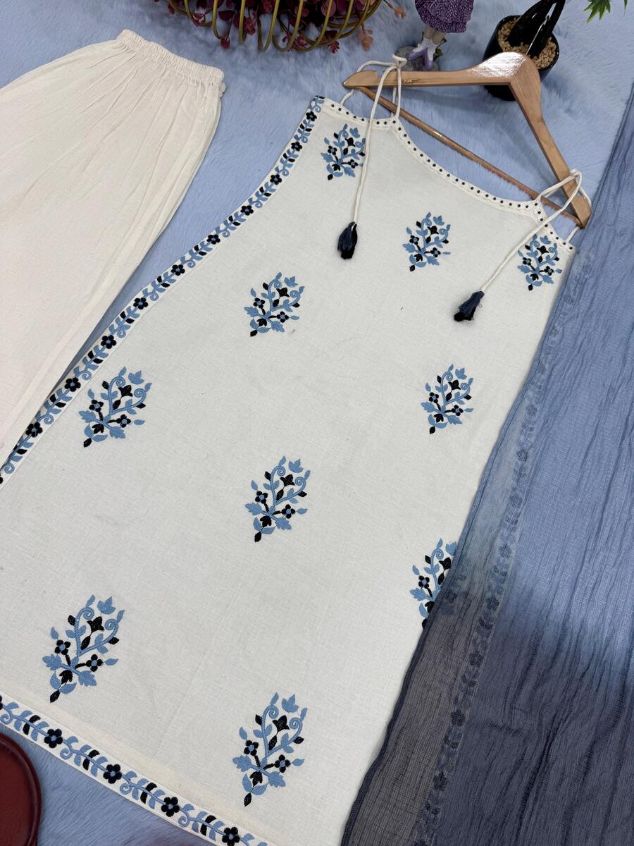 MODERN COTTON EMBROIDERY WORK WITH RIVET MOTI WORK TOP BOTTOM WITH DUPATTA FORMAL WEAR WHOLESALE PRICE ETHNIC GARMENT (11)