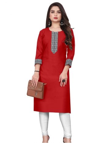 MODERN COTTON MAHARANI LACE WORK ONLY KURTI RED