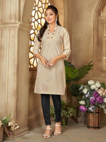 MODERN COTTON PRINTED WORK KURTI BROWN
