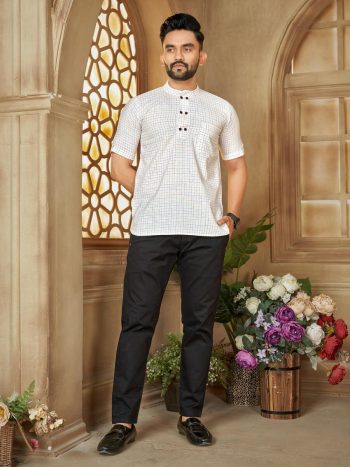 MODERN COTTON PRINTED WORK MEN'S SHIRT WHITE