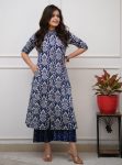 MODERN COTTON PRINTED WORK TOP PENT SET BLUE