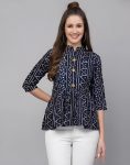 MODERN CREPE DIGITAL PRINT WORK TOP NAVY BLUE