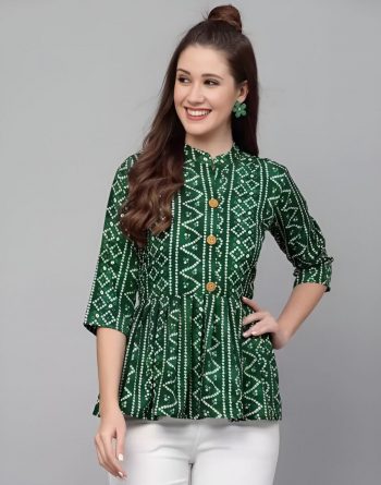 MODERN CREPE DIGITAL PRINT WORK TOP GREEN