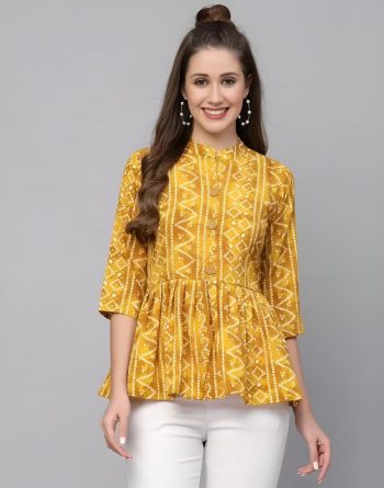 MODERN CREPE DIGITAL PRINT WORK TOP YELLOW