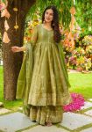MODERN CRUNCHY SILK EMBROIDERY SEQUENCE WORK GOWN PALAZZO WITH DUPATTA  GREEN
