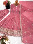 MODERN CRUNCHY SILK EMBROIDERY SEQUENCE WORK GOWN PALAZZO WITH DUPATTA WEDDING WEAR WHOLESALE PRICE ETHNIC GARMENT (3)
