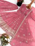 MODERN CRUNCHY SILK EMBROIDERY SEQUENCE WORK GOWN PALAZZO WITH DUPATTA WEDDING WEAR WHOLESALE PRICE ETHNIC GARMENT (3)
