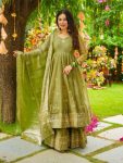 MODERN CRUNCHY SILK EMBROIDERY SEQUENCE WORK GOWN PALAZZO WITH DUPATTA WEDDING WEAR WHOLESALE PRICE ETHNIC GARMENT (10)