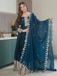 MODERN CRUSH SILK EMBROIDERY CODING & SEQUENCE WORK GOWN WITH DUPATTA TEAL