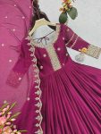 MODERN CRUSH SILK EMBROIDERY CODING & SEQUENCE WORK GOWN WITH DUPATTA PARTY WEAR WHOLESALE PRICE ETHNIC GARMENT (35)