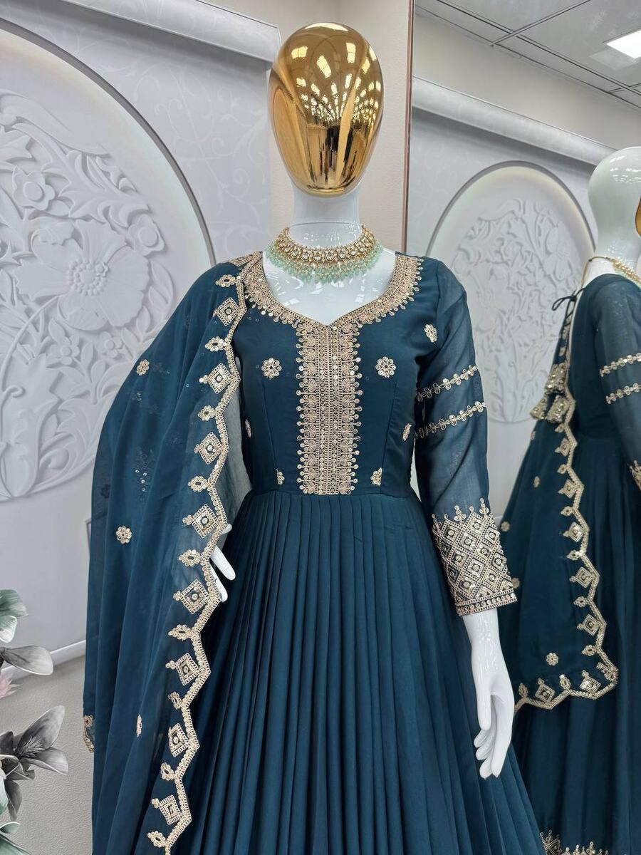 MODERN CRUSH SILK EMBROIDERY CODING & SEQUENCE WORK GOWN WITH DUPATTA PARTY WEAR WHOLESALE PRICE ETHNIC GARMENT (6)