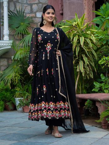 MODERN GEORGETTE EMBROIDERY SEQUENCE WORK GOWN BOTTOM WITH DUPATTA BLACK