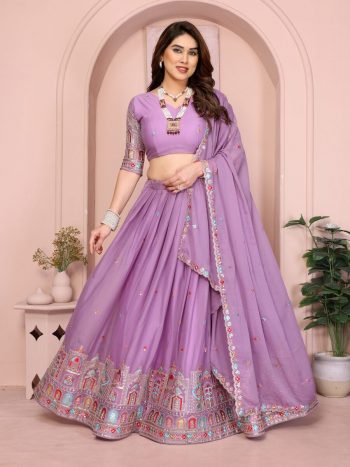 MODERN GEORGETTE EMBROIDERY WORK LEHENGA CHOLI WITH DUPATTA LAVENDER