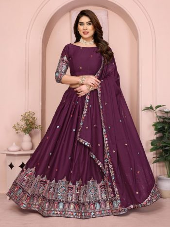 MODERN GEORGETTE EMBROIDERY WORK LEHENGA CHOLI WITH DUPATTA WINE