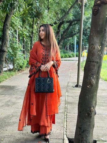 MODERN GEORGETTE THREAD AND SEQUENCE EMBROIDERY WORK TOP PALAZZO WITH DUPATTA ORANGE