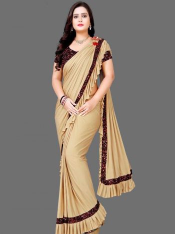 MODERN IMPORTED SEQUENCE WORK READY TO WEAR SAREE WITH UNSTITCHED BLOUSE GOLD