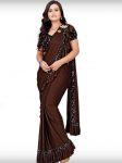MODERN IMPORTED SEQUENCE WORK READY TO WEAR SAREE WITH UNSTITCHED BLOUSE COFFEE